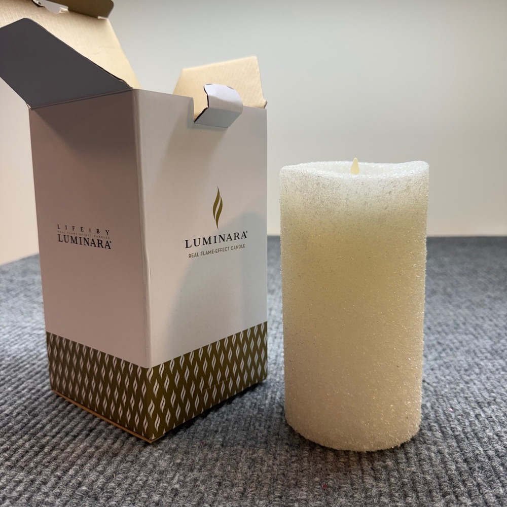 Luminara LED Flame Effect Candle 7in Ivory Glitter Remote Battery Flameless